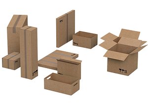 Cardboard Shipping Box Set With Tape And Handling Symbols