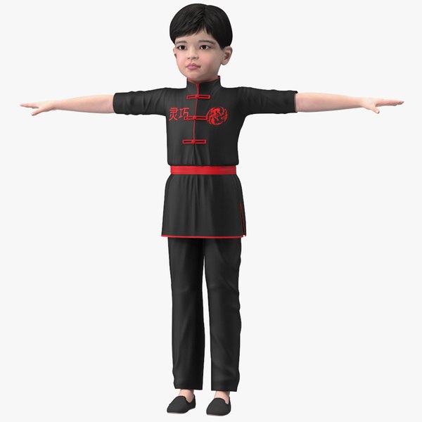 3D model Asian Child Boy in Kimono Rigged for Modo