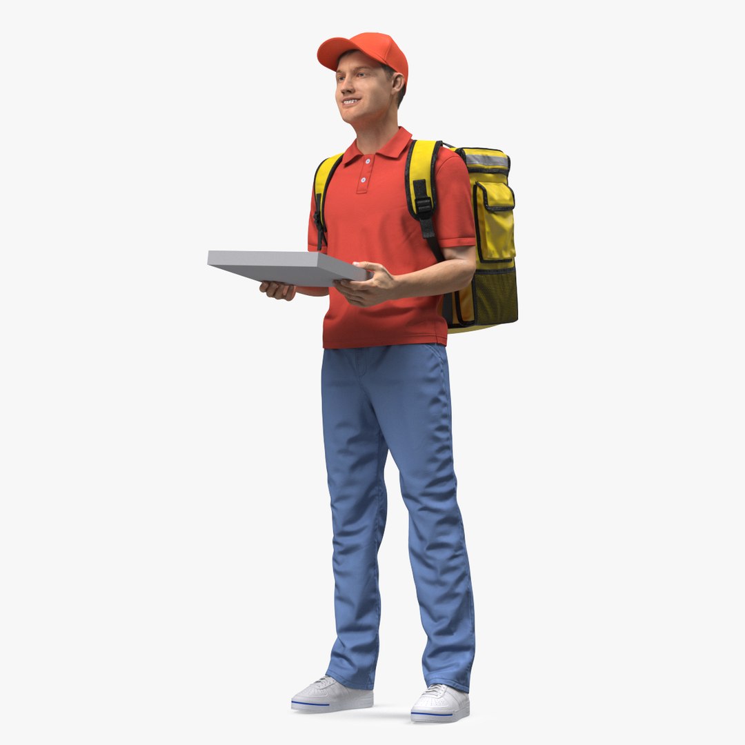 Food Delivery Man with Pizza Box Fur 3D model preview