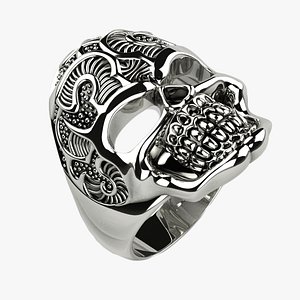 3D Gold Silver Skull Ring with Rhoduim Plating