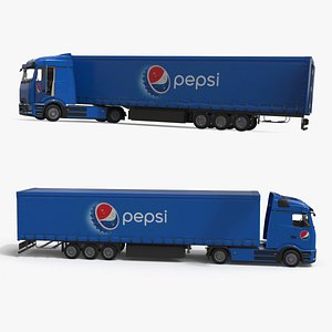 Electric Truck with PepsiCo Trailer Rigged for Maya 3D model