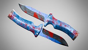 Knife 7 Butterfly Blue FT With Blood 3D