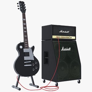 Electric Guitar With Amplifier 3D model