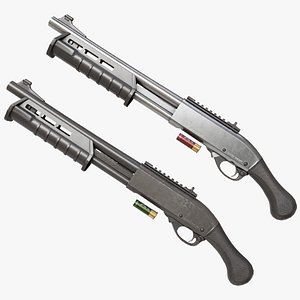 3D Small Shotgun 01 Black and Silver Single Mat All PBR Unity UE Textures