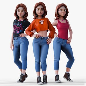 Cartoon Girl Rig 3D model