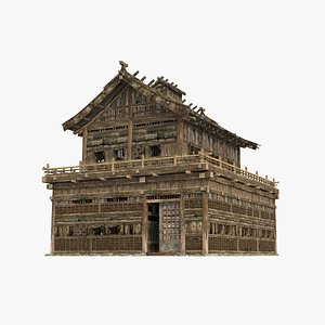 3D A large wooden house assembly and shop in ancient Asia