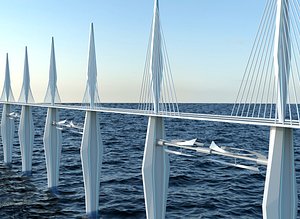 3D Futuristic Bridge Ocean Scene model