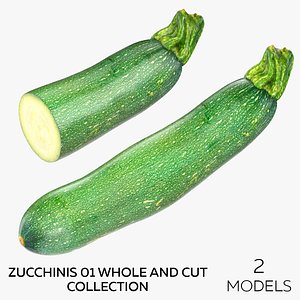 2 Zucchinis 01 Whole and Cut Collection 3D model