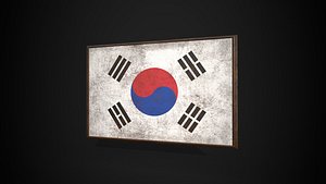 Old Picture Frame With Republic of Korea  Flag - Game Ready PBR Low-poly 3D Model 3D model