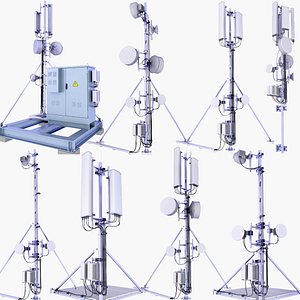 8 Rooftop Cell Phone Towers SET 3D model