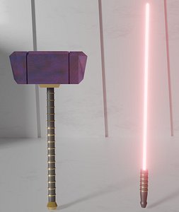 3D War or decorative hammer and laser sword