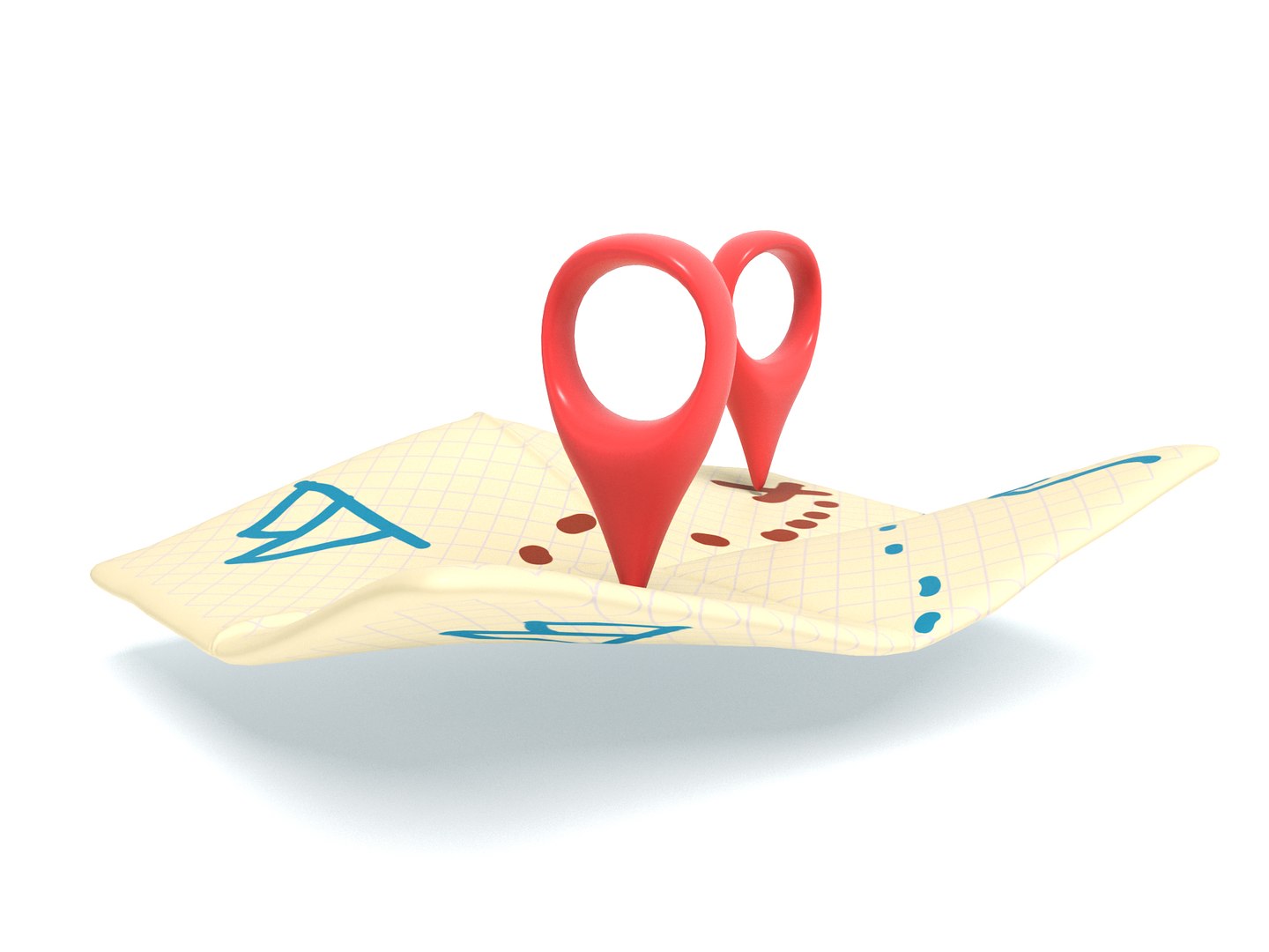 3D Map With Red Location Pin - TurboSquid 2390867