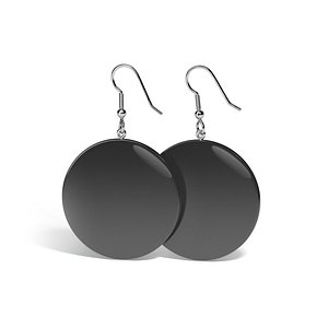 Black Round Earrings - circle eardrop bijou 3D model