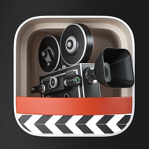 3D film movie camera icons model