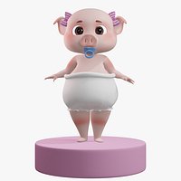 Pig Girl with Bowtie Rigged