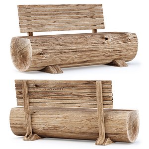 Outdoor wooden bench 3D