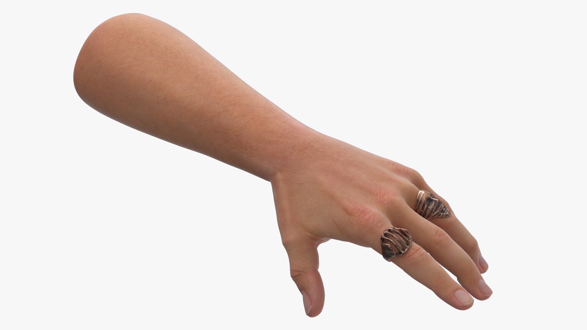 Bronze Skeleton Rings Gothic Jewelry on Hand 3D model preview