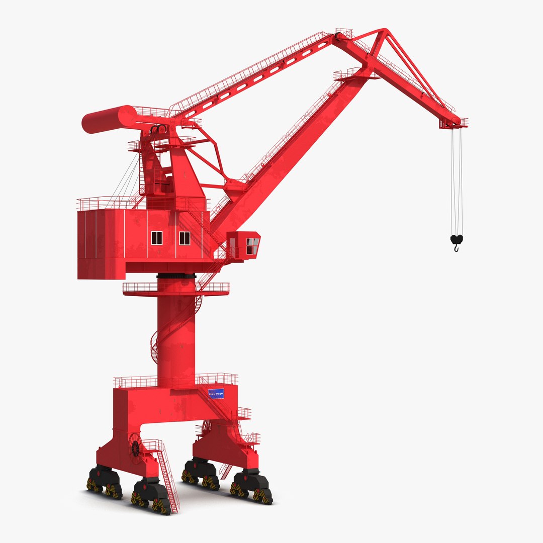 Level Luffing Port Crane Red 3D model preview