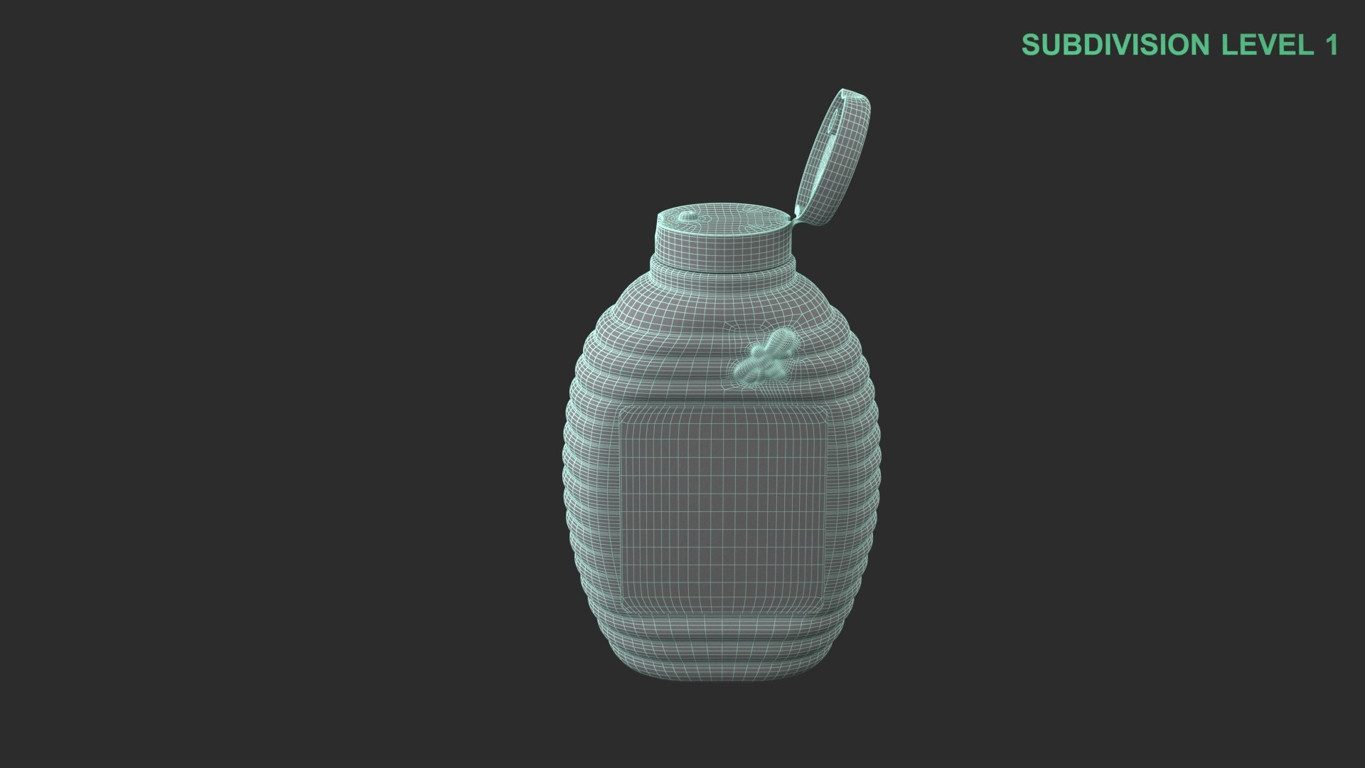 3D Honey Bottle Open model https://p.turbosquid.com/ts-thumb/4e/ZfjlVt/dh/wireframe_0005/jpg/1740337052/1920x1080/fit_q87/5259469a4c75b83401395cbe11af1f05d2cbdf19/wireframe_0005.jpg