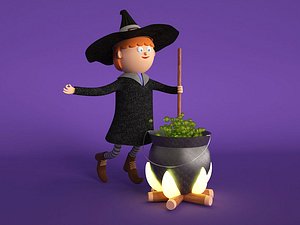 Witch cartoon woman Schoolgirl witch sorcerer Medicine dispensary personality cartoon style Hallowee