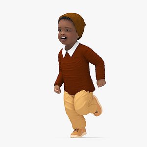 Little Black Boy Light Skin Autumn Clothes Rigged for Maya 3D model