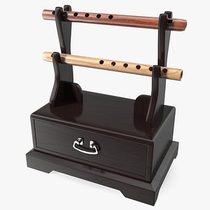 Wooden Flutes on Stand 3D model