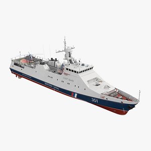 3D Russian Ship 22460 Okhotnik with Helicopter Rigged for Cinema 4D model