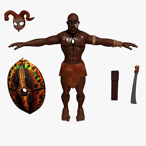 African Native warrior male with Shield and Armor 3d model 3D model