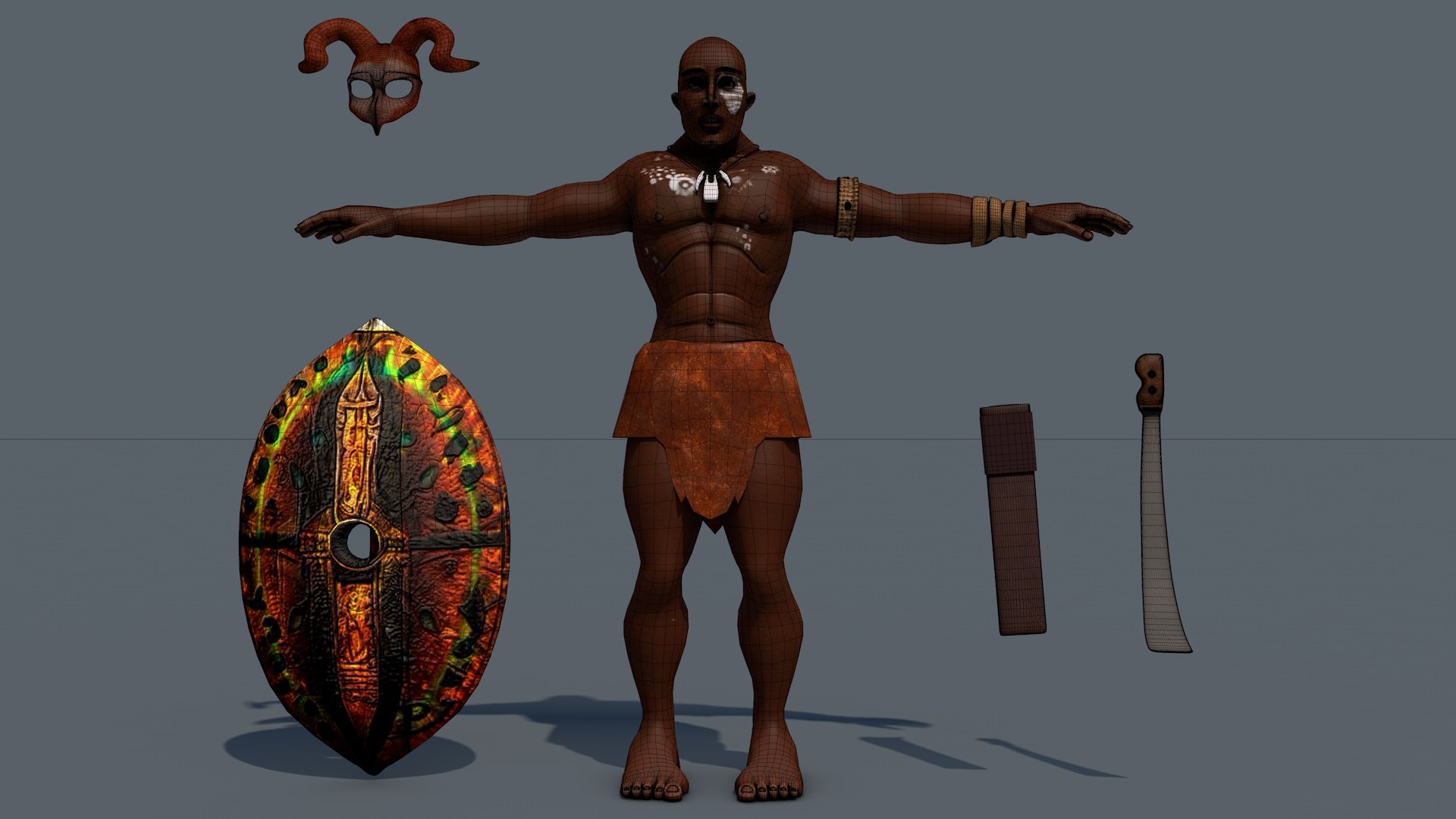 African Native Warrior Male With Shield And Armor 3d Model 3d Model 3d