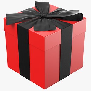 Detailed Gift Box Red With Black Ribbon 3D model
