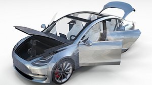 Tesla Model 3 Silver with interior and chassis