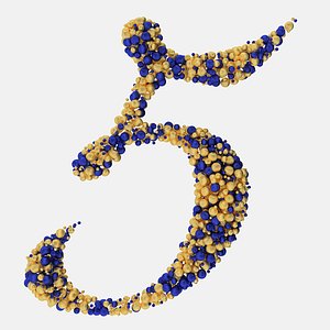 Calligraphic Digit 5, Number 5 from Golden and Blue metallic balls