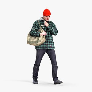 3D Guy in the Fire Hat Is Walking