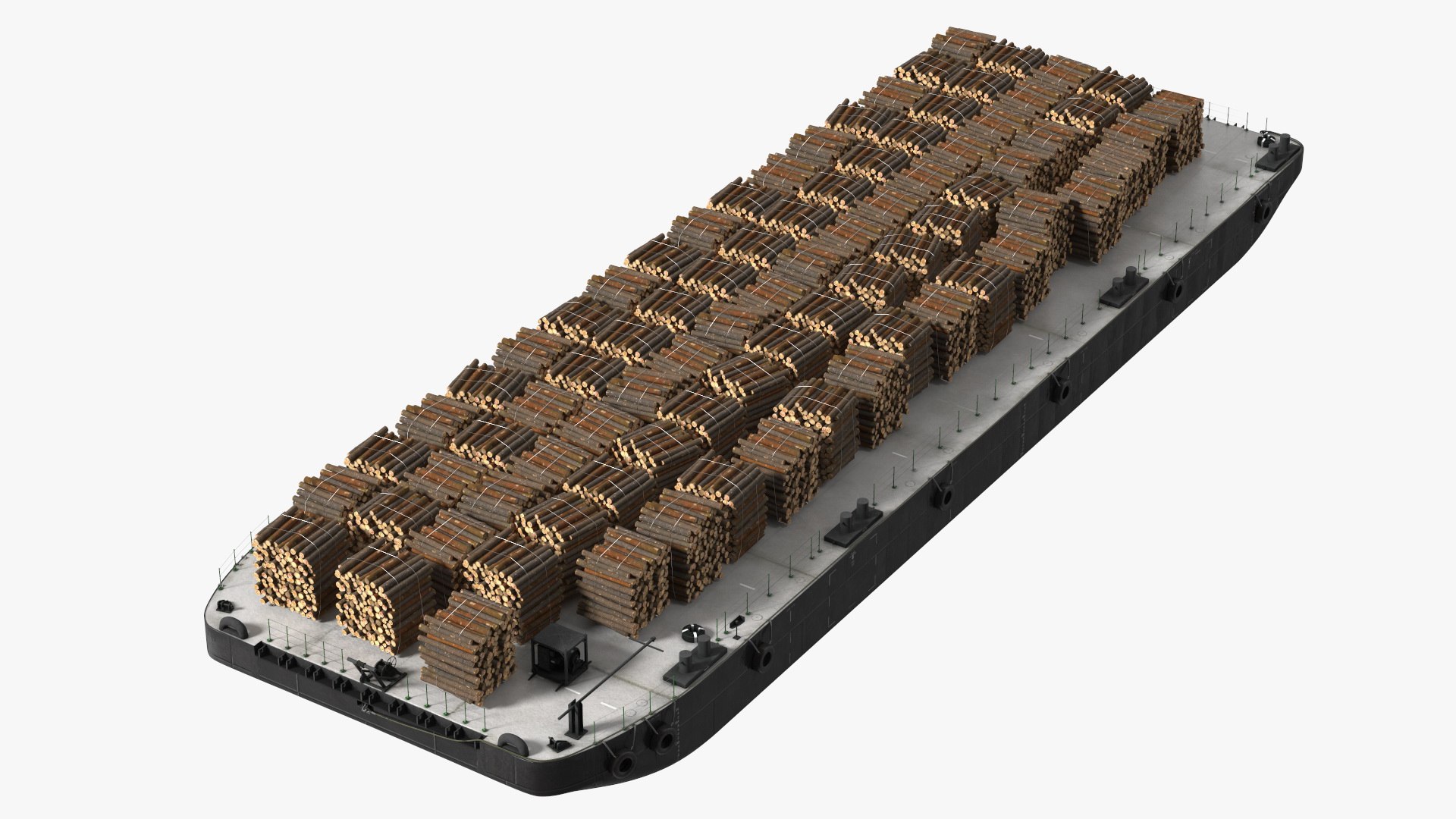 Pontoon Barge Loaded Wood Logs 3D model preview