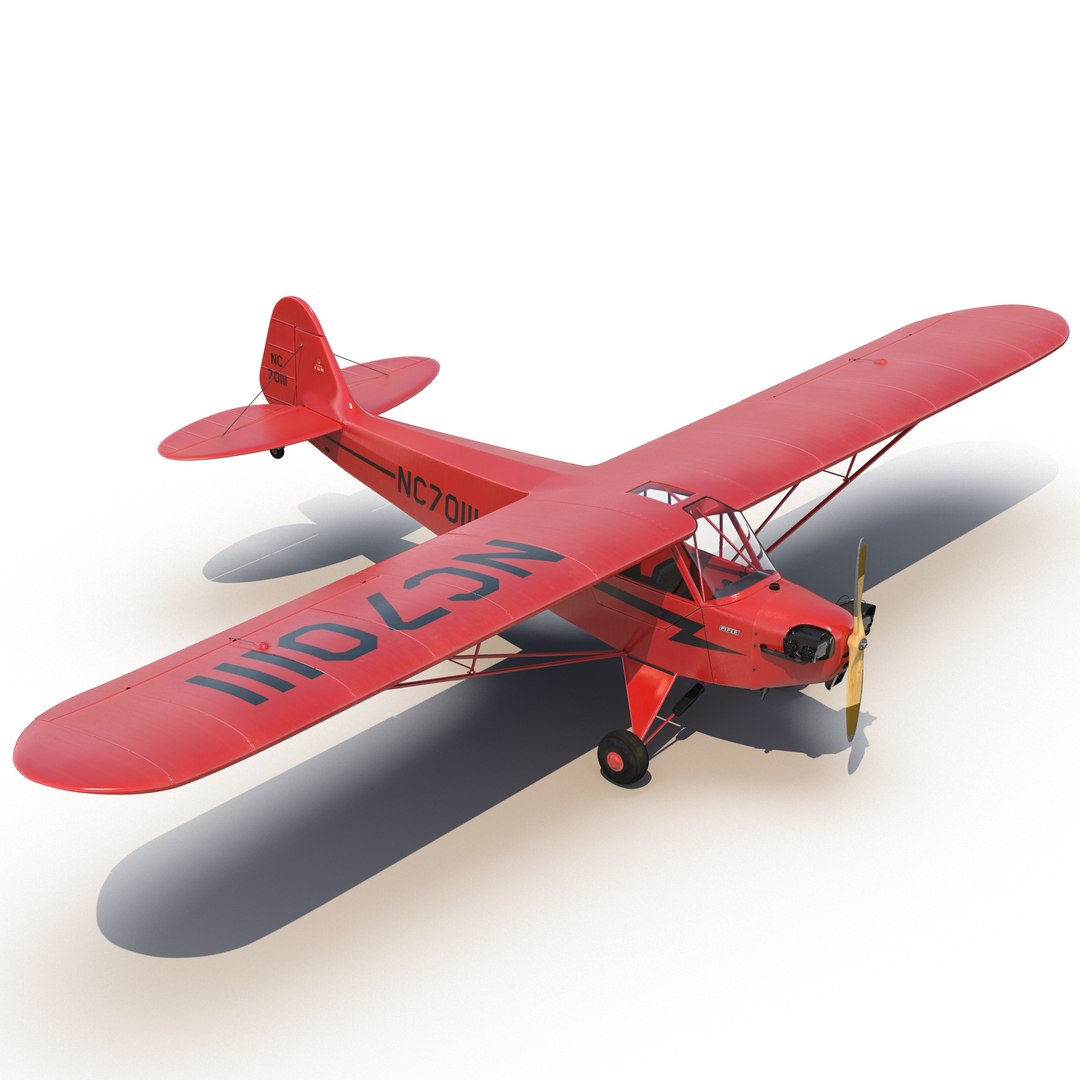 Light Aircraft Piper J-3 Rigged Red 3D model preview