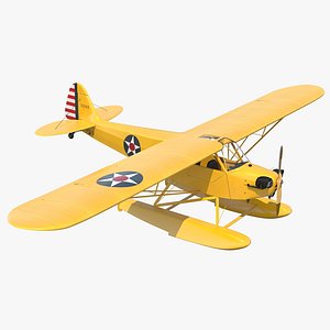 Light Aircraft Piper J 3 Seaplane Rigged Yellow