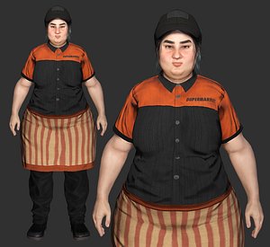 3D AAA Realistic Supermarket Worker Fat Woman Character- Asian model