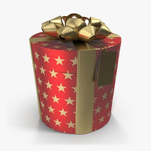 3D model Gift Box Cylinder Lable Red