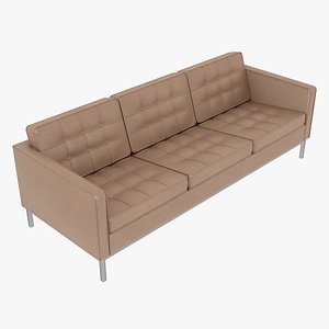 Knoll Florence Beige Leather Three Seat Sofa
