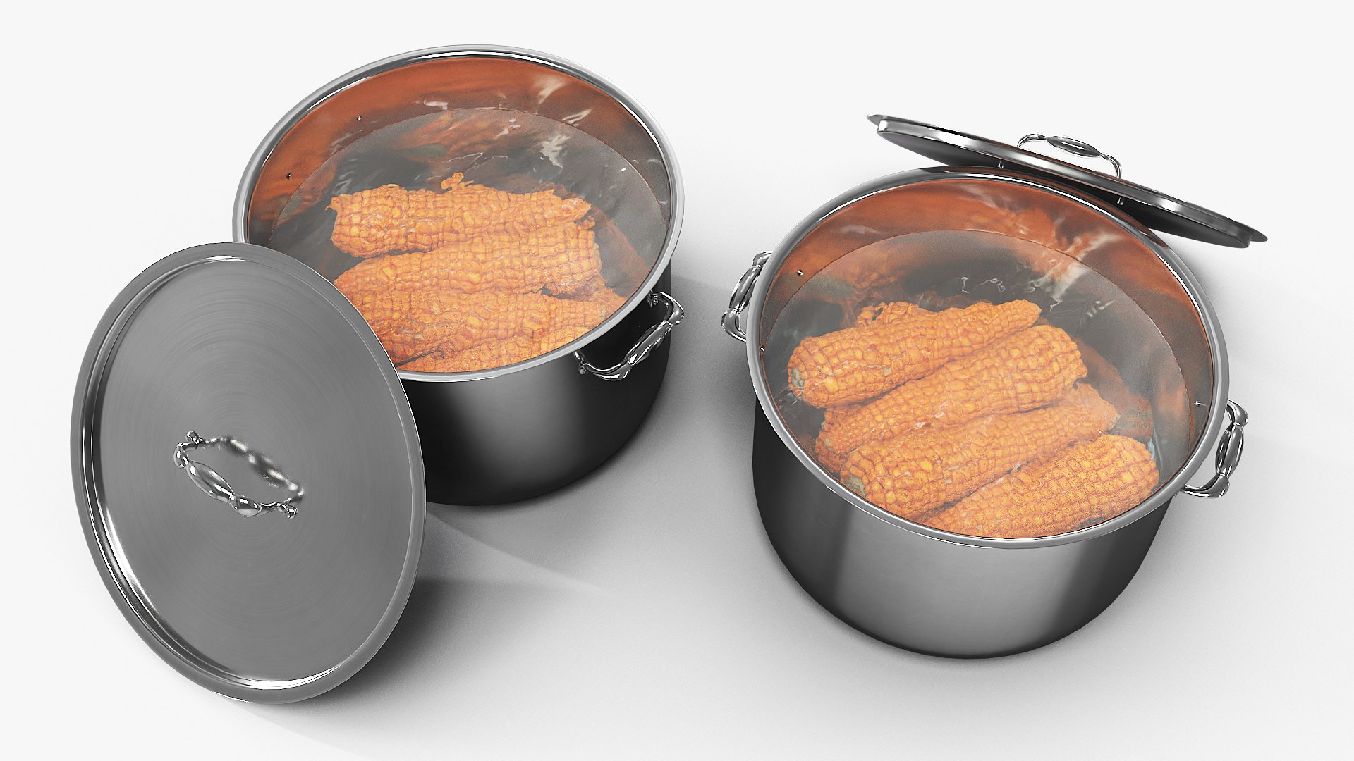 Cooking Pot with Boiling Corn on the Cob 3D model preview