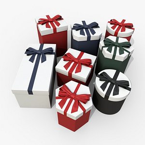 Gift Boxes - Vertical Variety with Fixed Ribbon Bow 3D model