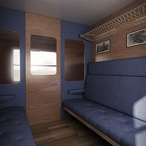 3D model Old Train Interior With Compartments 01