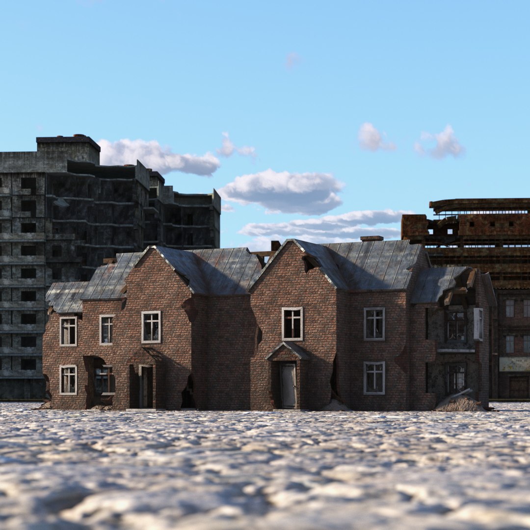 Destroyed Building Family House 3D model preview