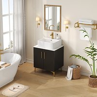 Modern Freestanding Bathroom Vanity Set  Vertical Groove Cabinet with Above Counter Basin for Washro