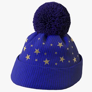 Winter Hat With Pompom Blue 3D model