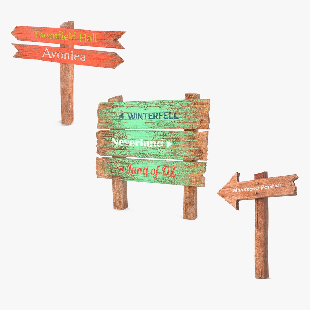Wooden Sign Boards Collection 3D model preview