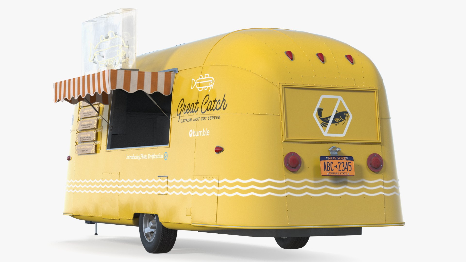 Yellow Fish Food Truck Rigged 3D model preview