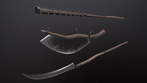 3D model Flail battle ax and war scythe