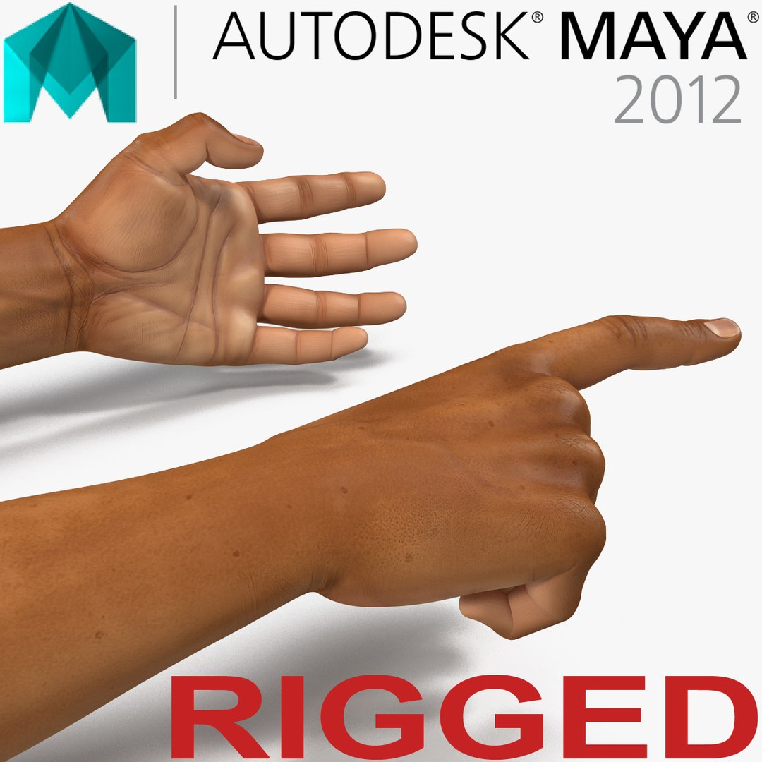 African Man Hands 2 Rigged for Maya 3D Model preview
