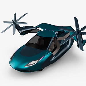 3D Concept Flying Car in Turquoise Color with Propellers Rigged model